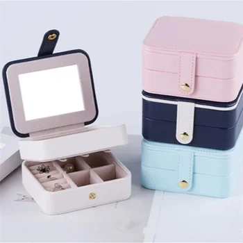 

Three-layer Convenient Jewelry Box Portable Travel Leather Studs Earrings Small
