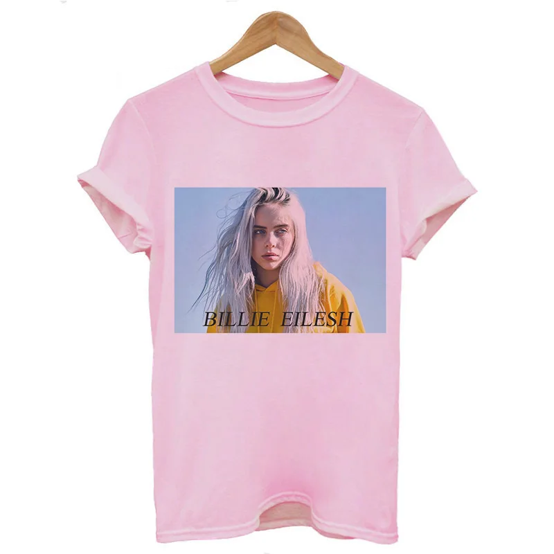 Футболка с надписью Look at my eyes Billie Eilish, Женская Повседневная футболка в стиле Харадзюку с круглым вырезом, новая футболка в стиле хип-хоп, хипстерские Топы в стиле панк, футболка - Цвет: 3826-Pink