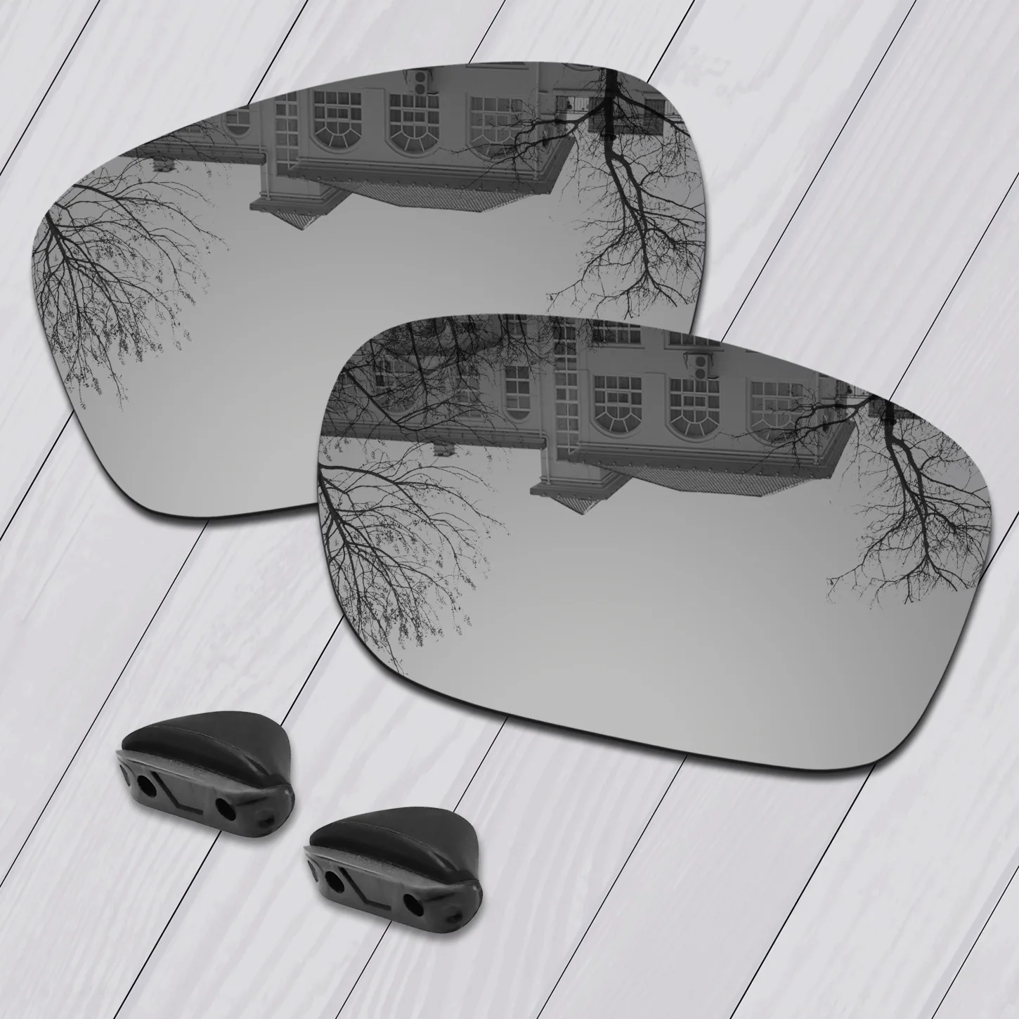 Metallic Silver E.O.S поляризованные Сменные линзы и черные носовые упоры для солнцезащитных очков Оукли с двойным краем OO9380-различные цвета - Цвет линз: Metallic Silver