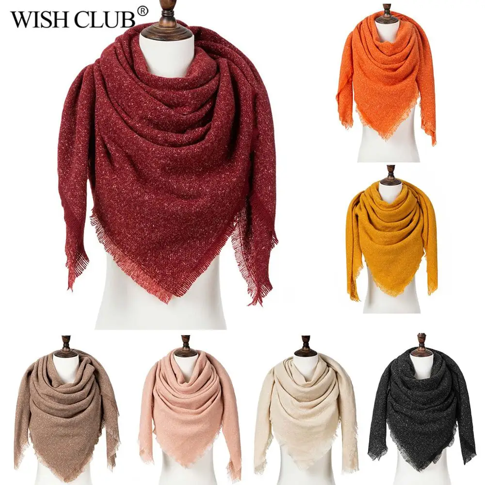 Wish Club зимний женский шарф теплый вязаный хлопковый модный клетчатый треугольный шарф брендовый дизайнерский женский платок шарфы