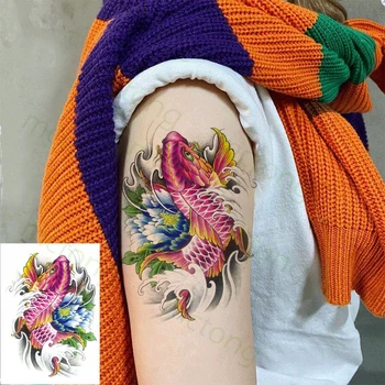 

Temporary Tattoo Sticker Ukiyoe yellow Spray Koi red Lotus Art Waterproof Water Transfer Tatto Fake Flash Tatoo for Women Men