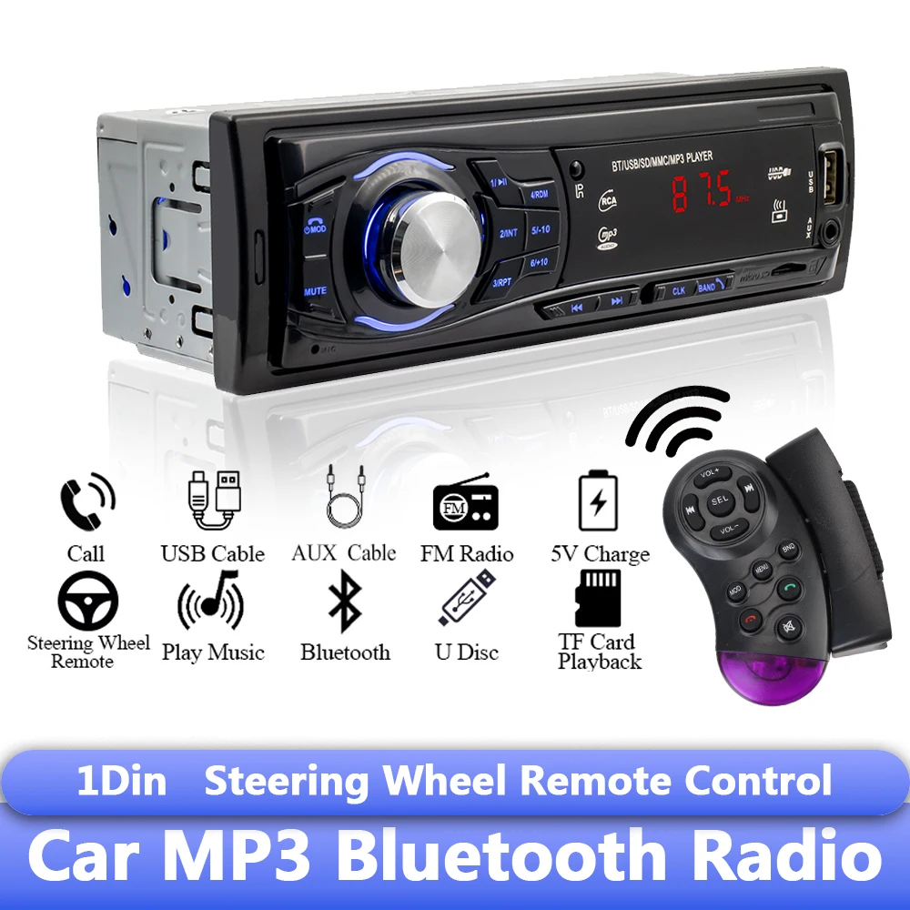 1 Din Car Stereo FM Radio Headunit Support With Remote Control RCA Audio Subwoofer USB MP3 Player Bluetooth Auto Parts | Автомобили и