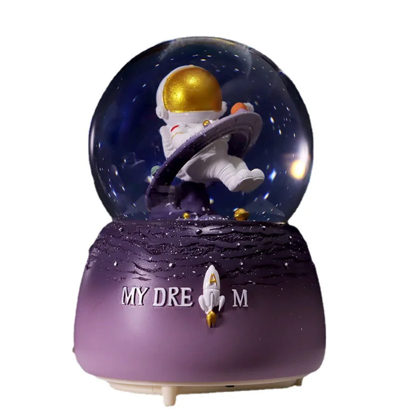 Space Astronaut Crystal Ball Music Box Birth Gift Rainbow Glowing Snowflake Desktop Decoration Children's Toy Gift Music Box