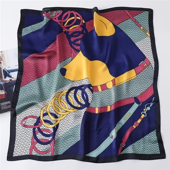 

2020 Designer Print Silk Women Scarf Dog Print Foulard Lady Square Neck Scarves Head Band Tie Neckerchief Bandana