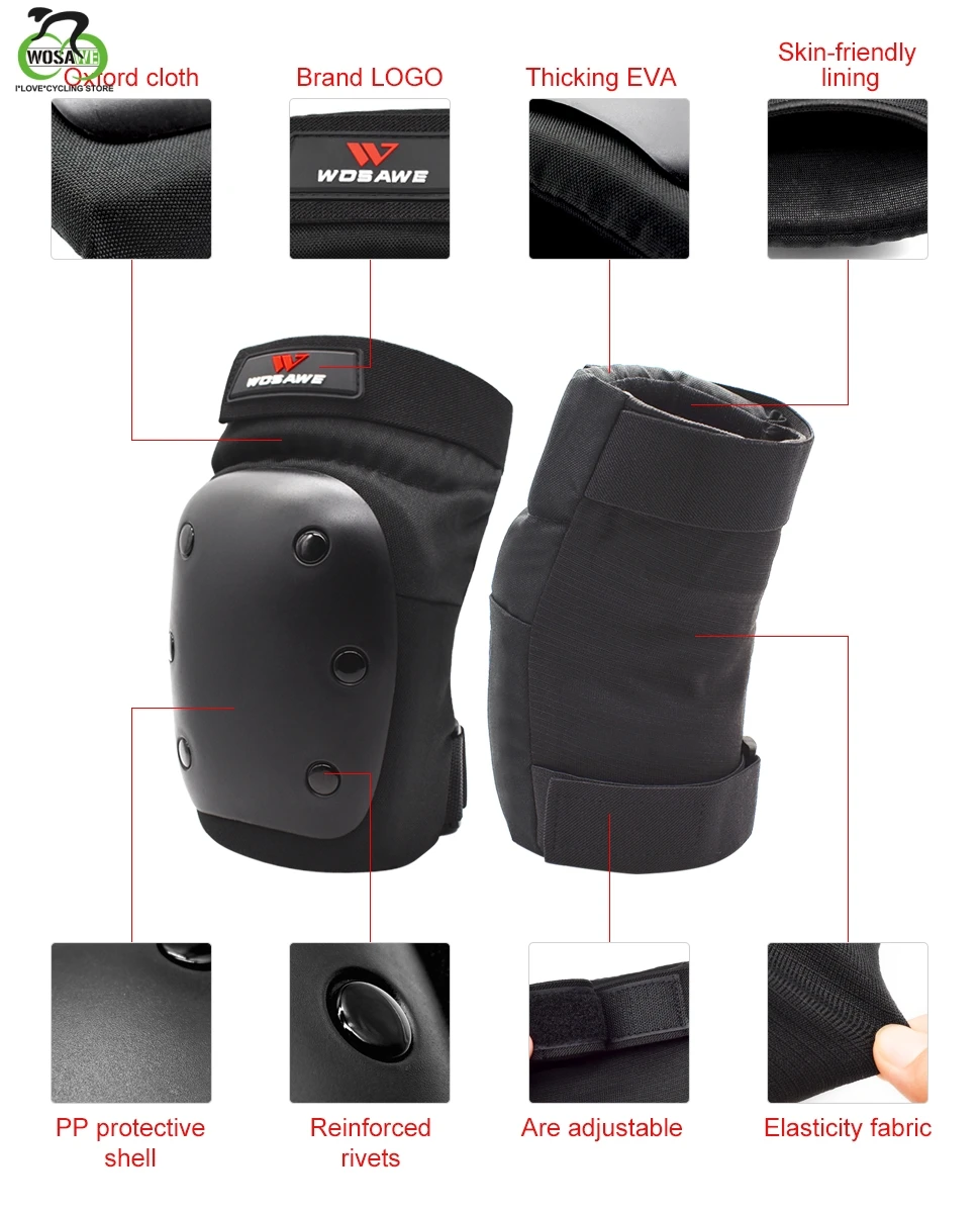 WOSAWE Aldult Knee pads Elbow pads Skateboard Skating Ski Knee Protector Roller Wrist Guards Protective Gear Hands Protection