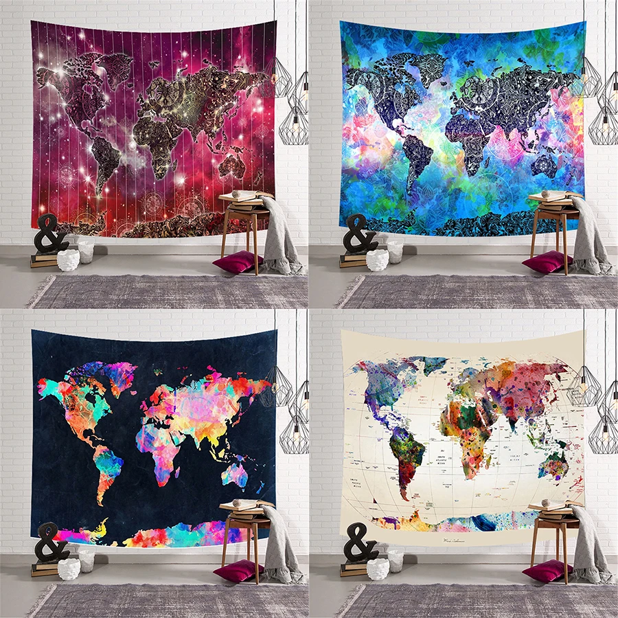

Bohemian Decor Wall Tapestry World Map Multicolor Map Tapestry Wall Hanging Hippie Blanket Mandala Wall Carpet Psychedelic Tapiz