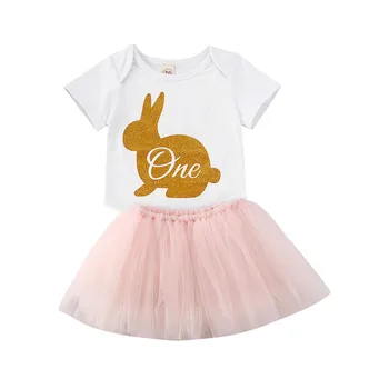 

3PCS Kids Baby Girls Clothes 1st Easter Cartoon Outfit Party Rabbit Romper Cake Smash Tulle Tutu Skirt Girls Dress Headwear 0-2T