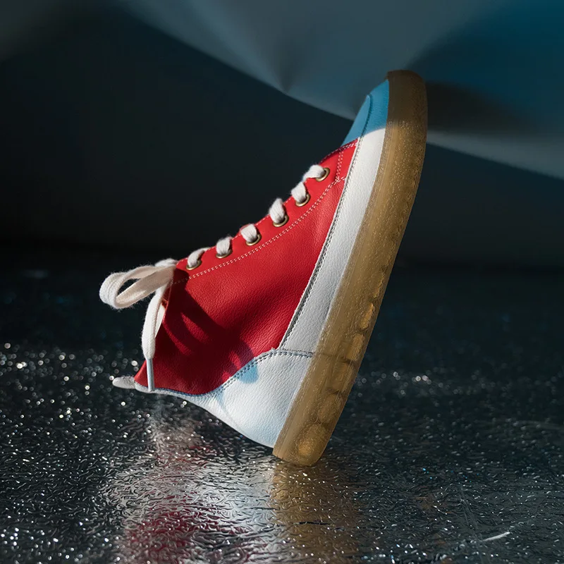 

Inside And Pure Leather Lace up Front Casual Shoes 2019 Autumn & Winter round-Toe Genuine Leather High Shoes Low Heel Shoes Band