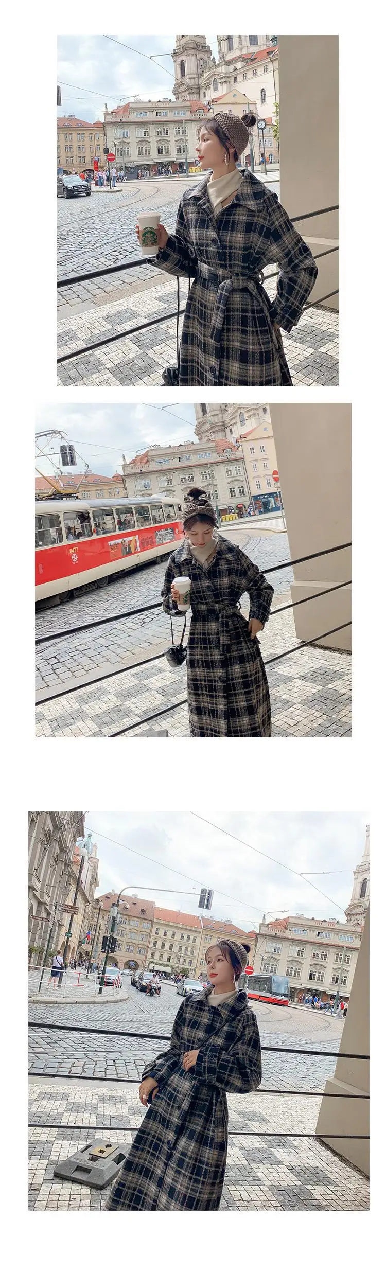 Пальто для фотосессии темно-синего цвета в шотландскую клетку, зима, стиль, корейский стиль, свободная, длинная, повседневная, универсальная, шерстяная куртка для женщин