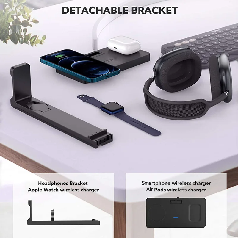 Carregador sem Fio Doca de Carregamento para Iphone 4 em 1 Pro com Suporte Rápido Estação 11 Pro Apple Assista Airpods Fone Ouvido 15w qi 12 4 4 em 1 rápido carregador sem fio