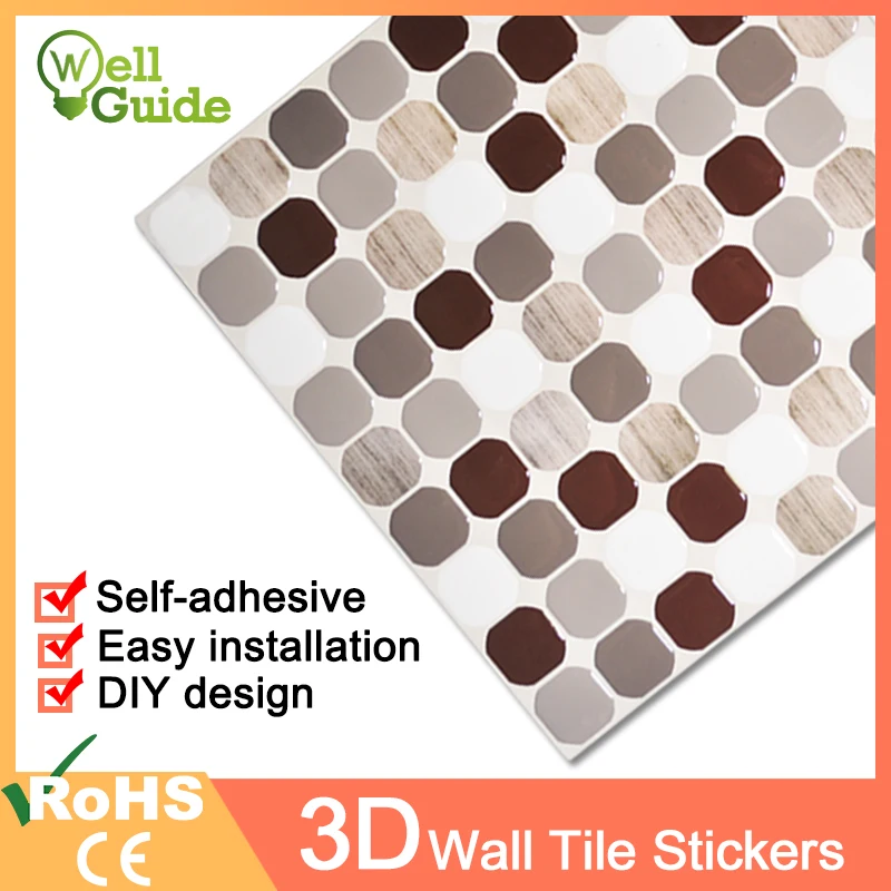 

3D Wall Sticker Mosaic Brick Self-Adhesive Wall paper for Kitchen Bathroom Home Waterproof DIY Wall Stickers Wall Decal Sticker