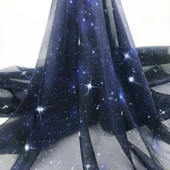 

150cm Wide Soft Blue Three-dimensional Star Print Chiffon Tulle for Dresses by the Meter