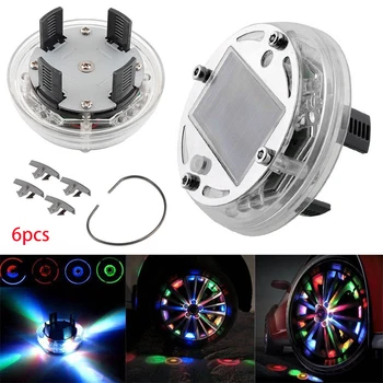 

6pcs 4Modes LED RGB Car Solar Energy Flash Wheel Tire Rim Light Red Blue Green for Auto Car Decoration Colorful Atmosphere Lamp