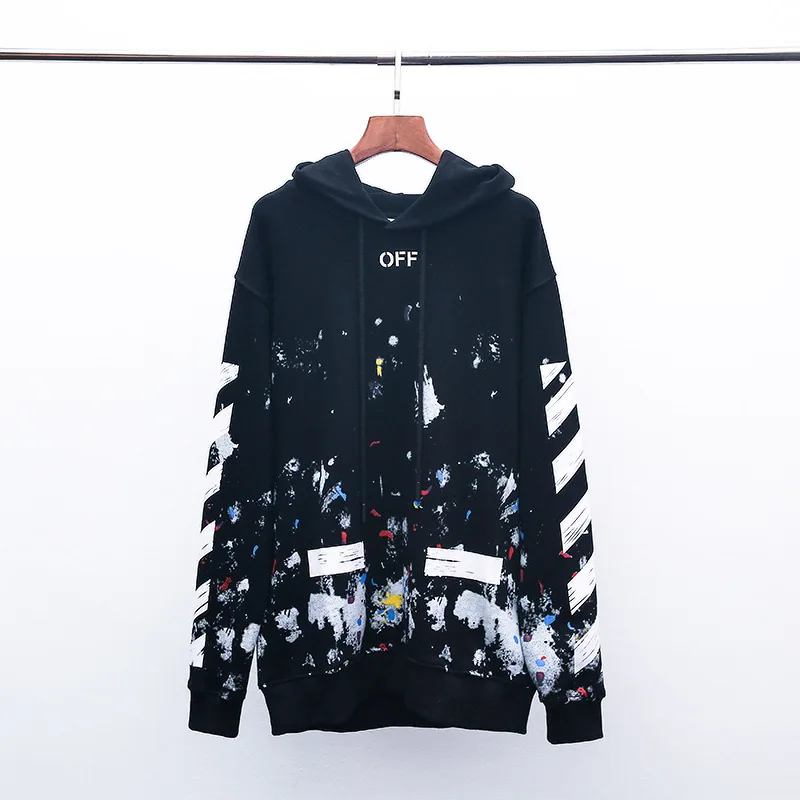 19ss Off-White OW Мужчины Женщины Вирджил ABLOH фейерверк звезда Мода хлопок Повседневная Толстовка с капюшоном спортивная куртка - Color: Black