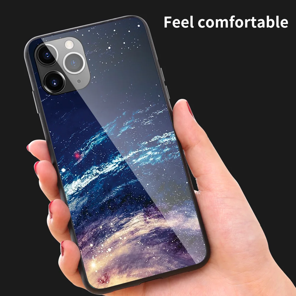Чехол из закаленного стекла с принтом для iPhone 11 Pro MAX X XS XR звездное небо цветок чехол для iPhone 7 8 Plus 6 6s цветные Чехлы Coque