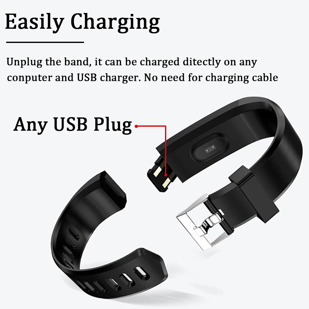 In Stock ! 115 Plus Smart Band Fitness Tracker Bluetooth Smart Watch Bracelet Heart Rate WristBand USB Charge Fit Bit Pulseira