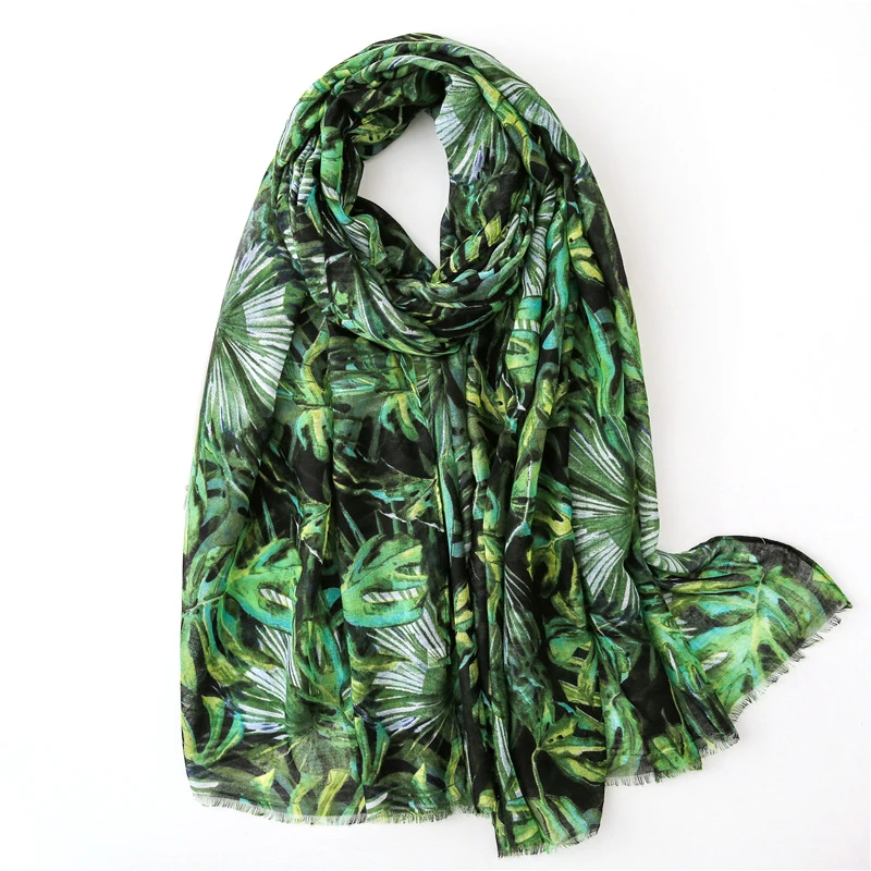 Новинка 2019 женский зеленый шарф в виде тропических листьев Женский Длинный