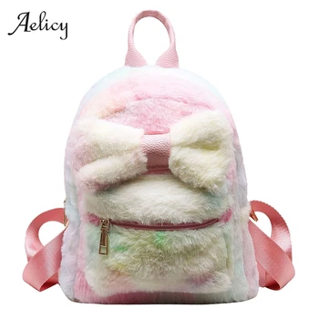 

Aelicy Soft Fur Plush Backpack For Women Bow Small Backpacks Female Fluffy School Bag For Teenage Girls Cute Mochilas