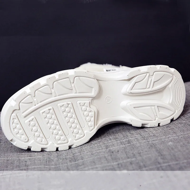 Leather Women's Chunky Boots Winter Thick Fur Warm Women Platform Sneakers Fashion Combat Boots Woman Martin Shoes