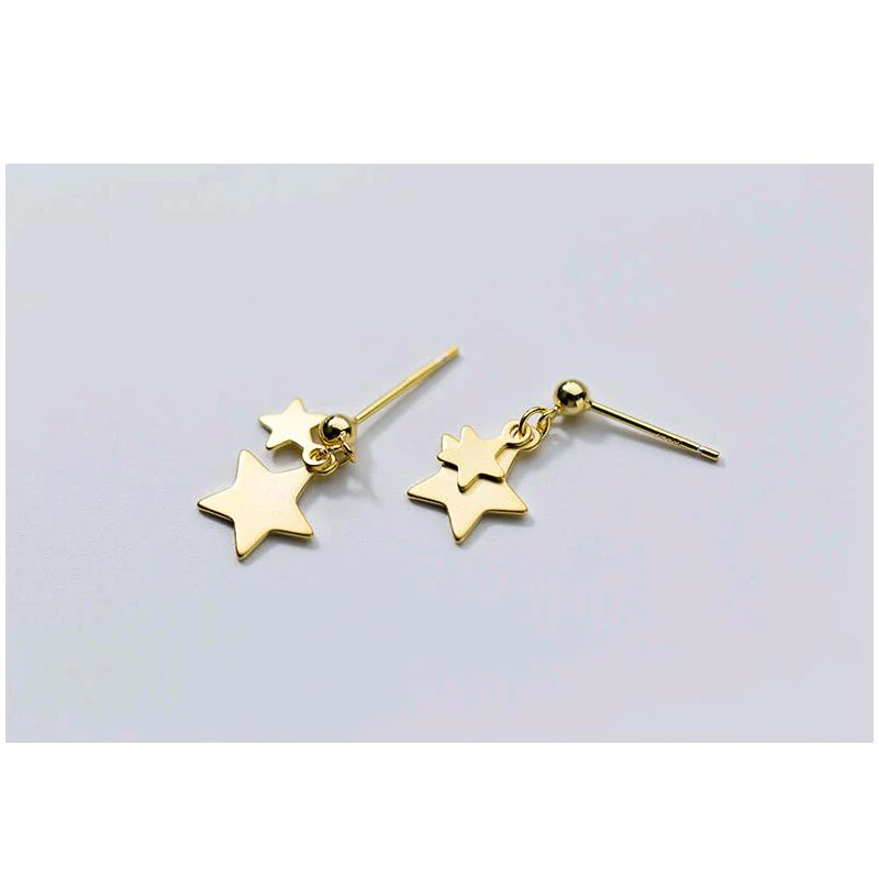 1 Pair Gold Trustdavis, Настоящее серебро 925 пробы, лист звезды, серьги-гвоздики, подарок для женщин, подростков, девочек, детей, леди, ювелирное изделие DA186 - Окраска металла: 1 Pair Gold