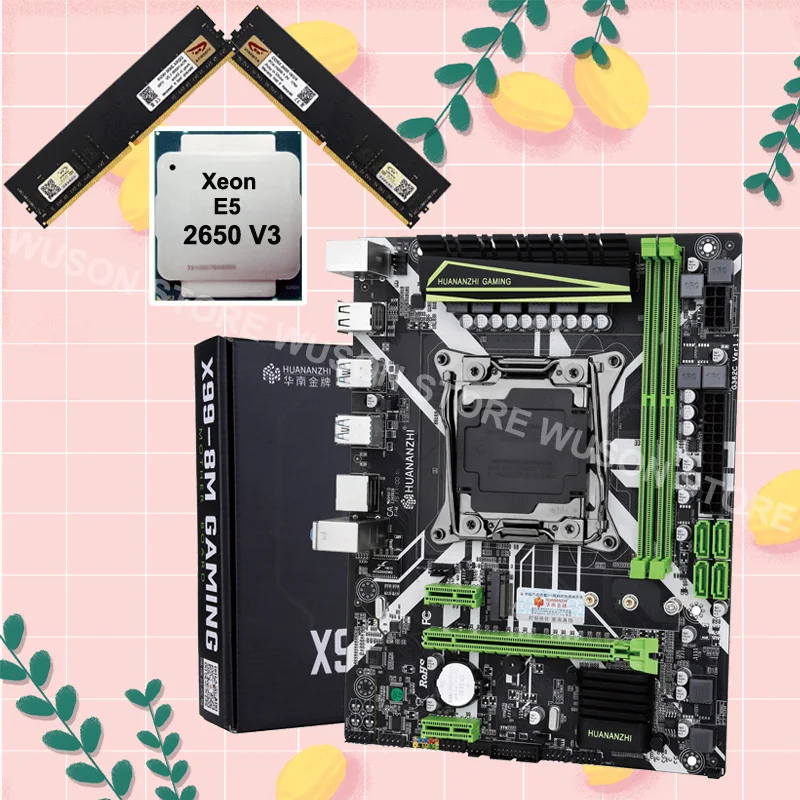 HUANANZHI скидка материнская плата с M.2 NVMe слот X99 LGA2011-3 материнская плата комплект ЦП Xeon E5 2650 V3 RAM 32G (2*16G) 2400 DDR4 HUANANZHI скидка материнская плата с M.2 NVMe слот X99 LGA2011-3 материнская плата комплект ЦП Xeon E5 2650 V3 RAM 32G (2*16G) 2400 DDR4