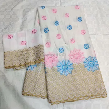 

5+2Yards 100%Cotton Design Swiss Voile Lace In Switzerland With Stones African Dry Lace Fabric High Quality Nigerian For Wedding