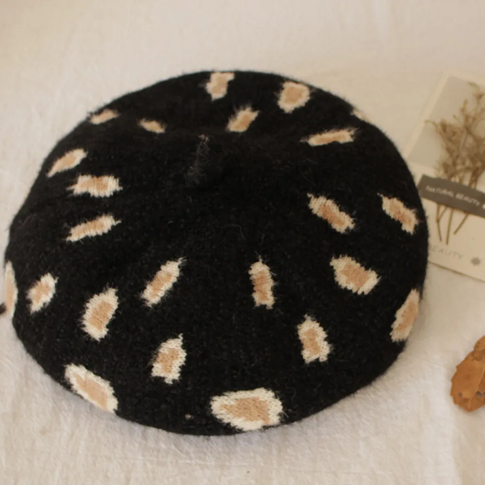 Винтажные Детские береты для маленьких девочек; шапка для детей; сезон осень-зима; теплые шерстяные шапки; шерстяные шапки французского художника; береты с леопардовым принтом для девочек