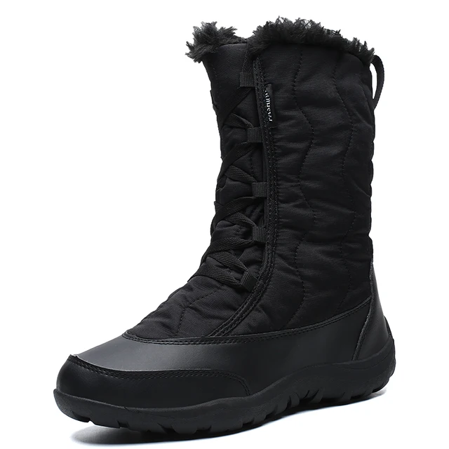 Winter Boots Women Warm Snow Boots Mid-Calf Waterproof Cotton Shoes Woman Warm Faux Fur Lined Hiking Boots Zapatillas Hombre Black