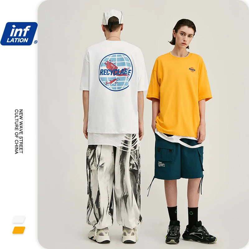 Мужская футболка INFLATION хлопковая Футболка оверсайз с принтом круглым вырезом и