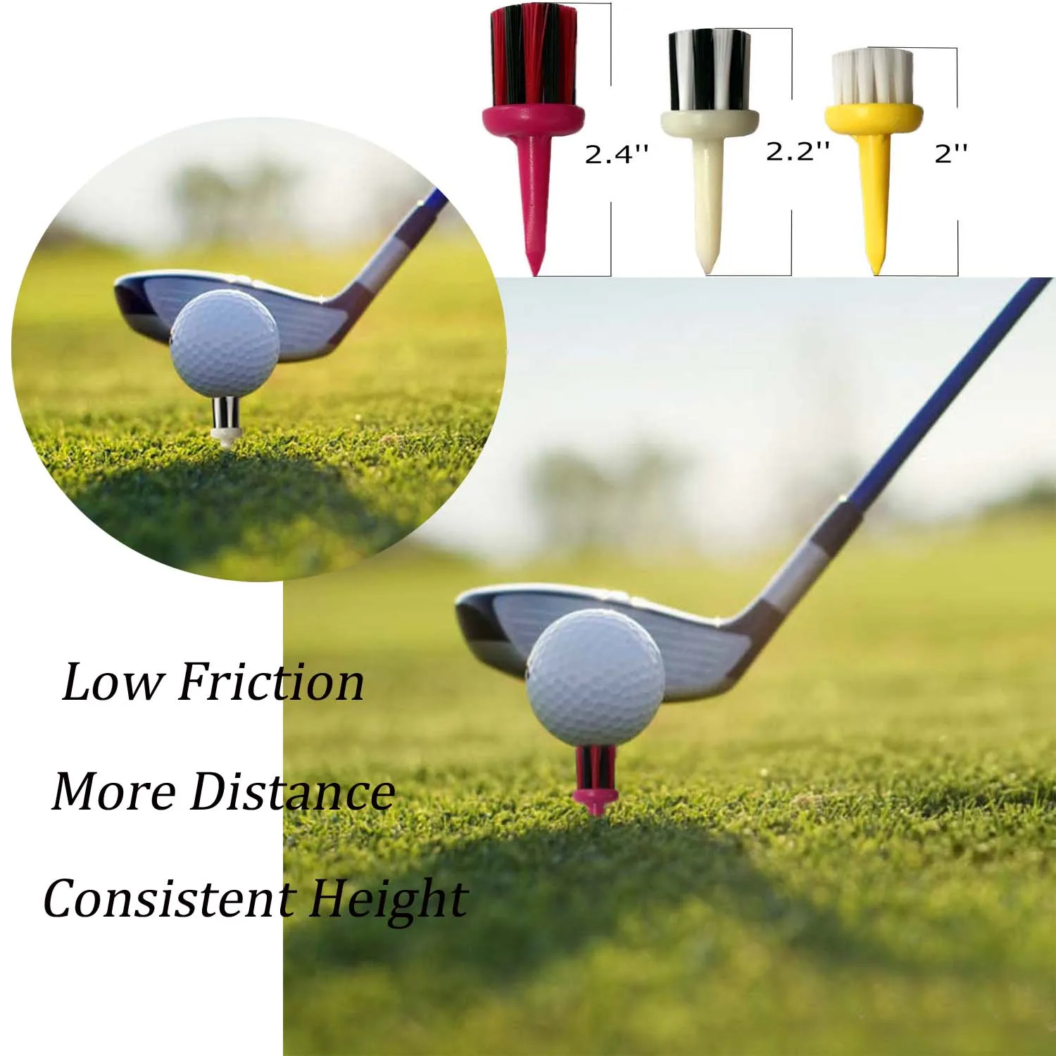 Plastic Golf Tees Brush 12 Pcs Type Unbreakable Tee for Low Friction More Distance Consistent Height