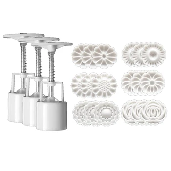 

3 Set Cake Dessert Mold Set with 6 PCS Stamps, DIY Moon Cake Mold, Christmas Cake Decoration Press for Bath Bombs