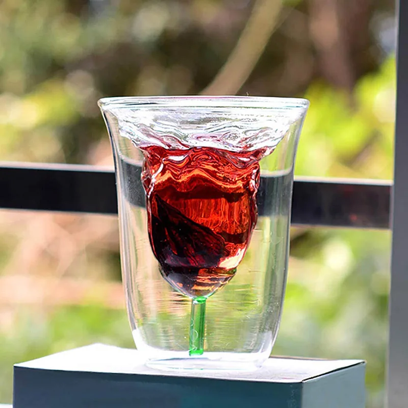 

1pc Rose Shape Double Wall Copo Gafas Vetro Bilayer Wine Glass Cocktail Flip Liquor Cup Vaso Household Bar Lover Gift
