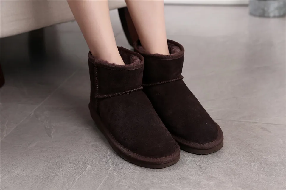 Australia Women Snow Boots Genuine Cowhide Leather Ankle Boots Warm Winter Boots Woman shoes large size 34-44