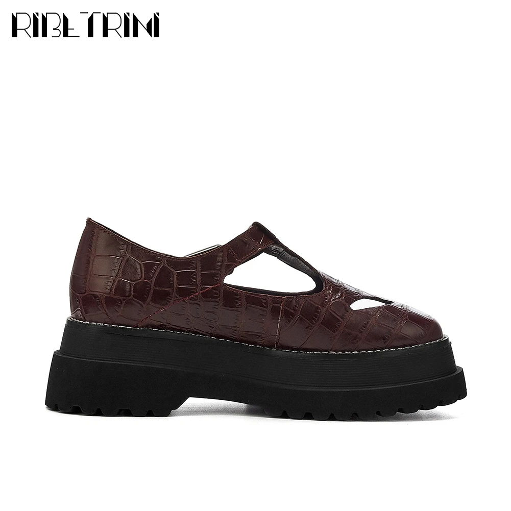 

RIBETRINI 34-39 New Fashion Female Summer Square Heel Shoes Woman Genuine Leather Pumps Women 2020 Black Buckle Shoes Woman
