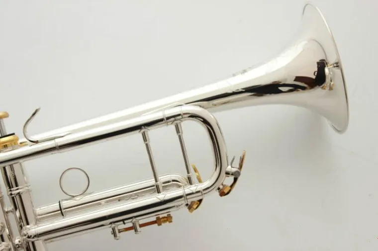 Best quality Stradivarius LT197S-99 Trumpet B Flat Silver Plated Professional Trumpet Musical Instruments & Hard boxs