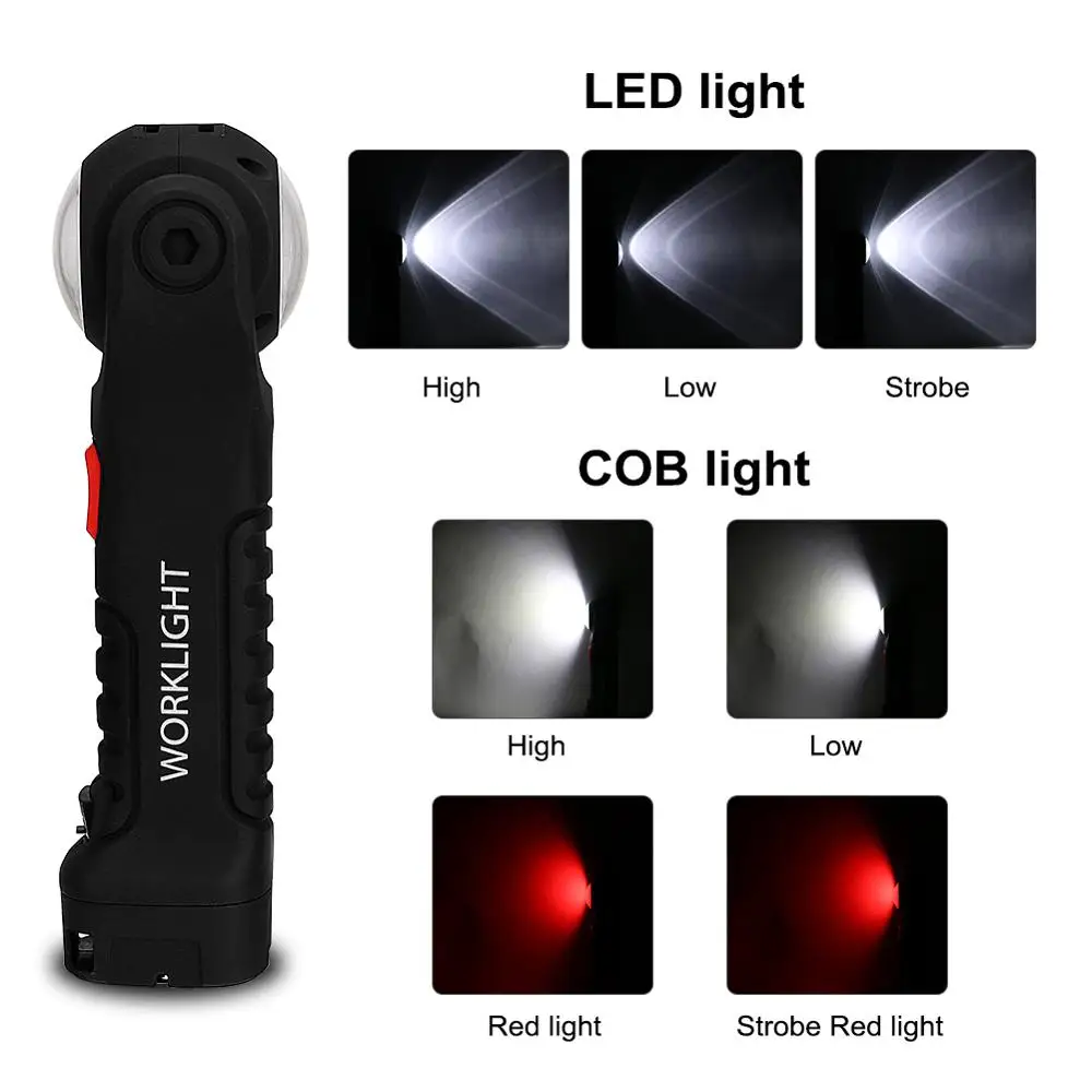 XPE+ COB светодиодный светильник-вспышка, 7 режимов, вращающаяся на 360 градусов Лампа, Головной фонарь, перезаряжаемый рабочий светильник, портативный фонарь, карманный светильник