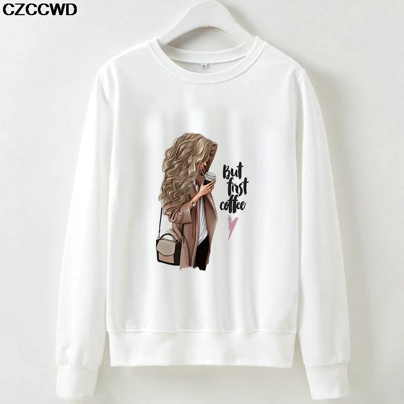  CZCCWD Polerones Mujer 2019 New But First Coffee Fashion Sweatshirt Leisure Streetwear Long Sleeve 