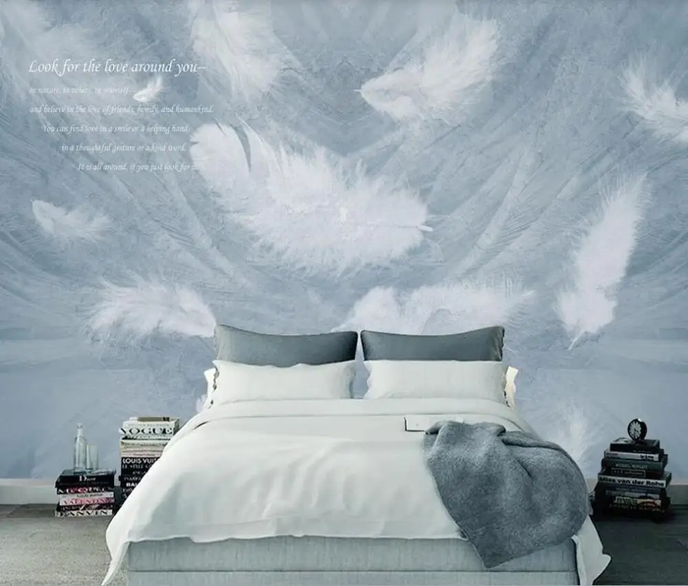 

XUE SU Customized large mural / wallpaper / modern minimalist white feather TV sofa background wall