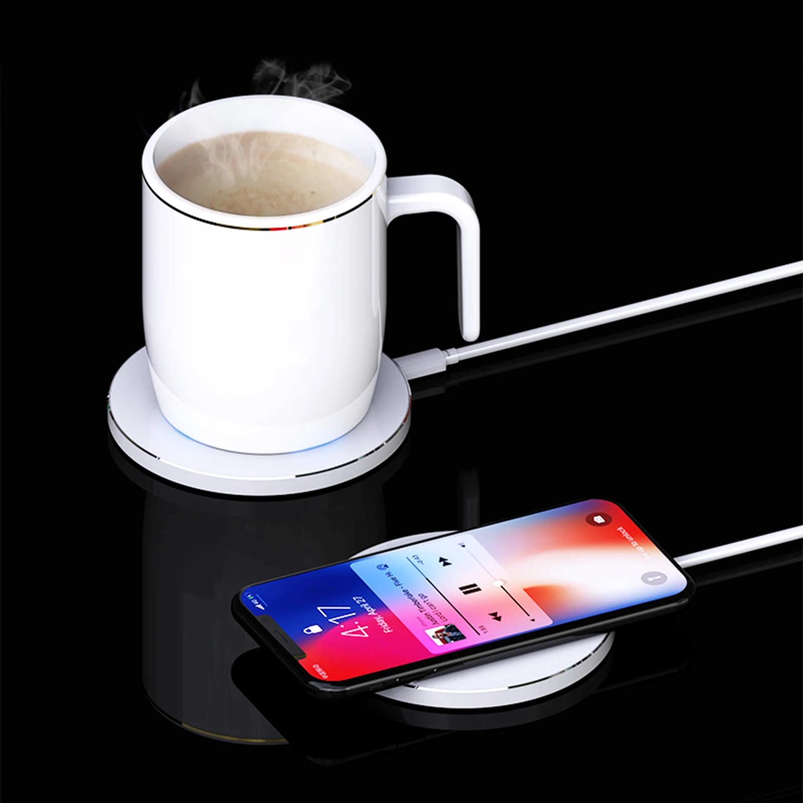 

2 In 1 multifunctional Heating Mug Cup Warmer Electric 10W Wireless Charger Phone Charging Pad Mirror for Home Office Coffee