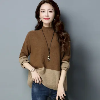 

Half Turtleneck Sweater Women's Knitting Bottoming Black Pullover Casual Plus Size Brown Khaki Tops Girls Winter Clothes Woman