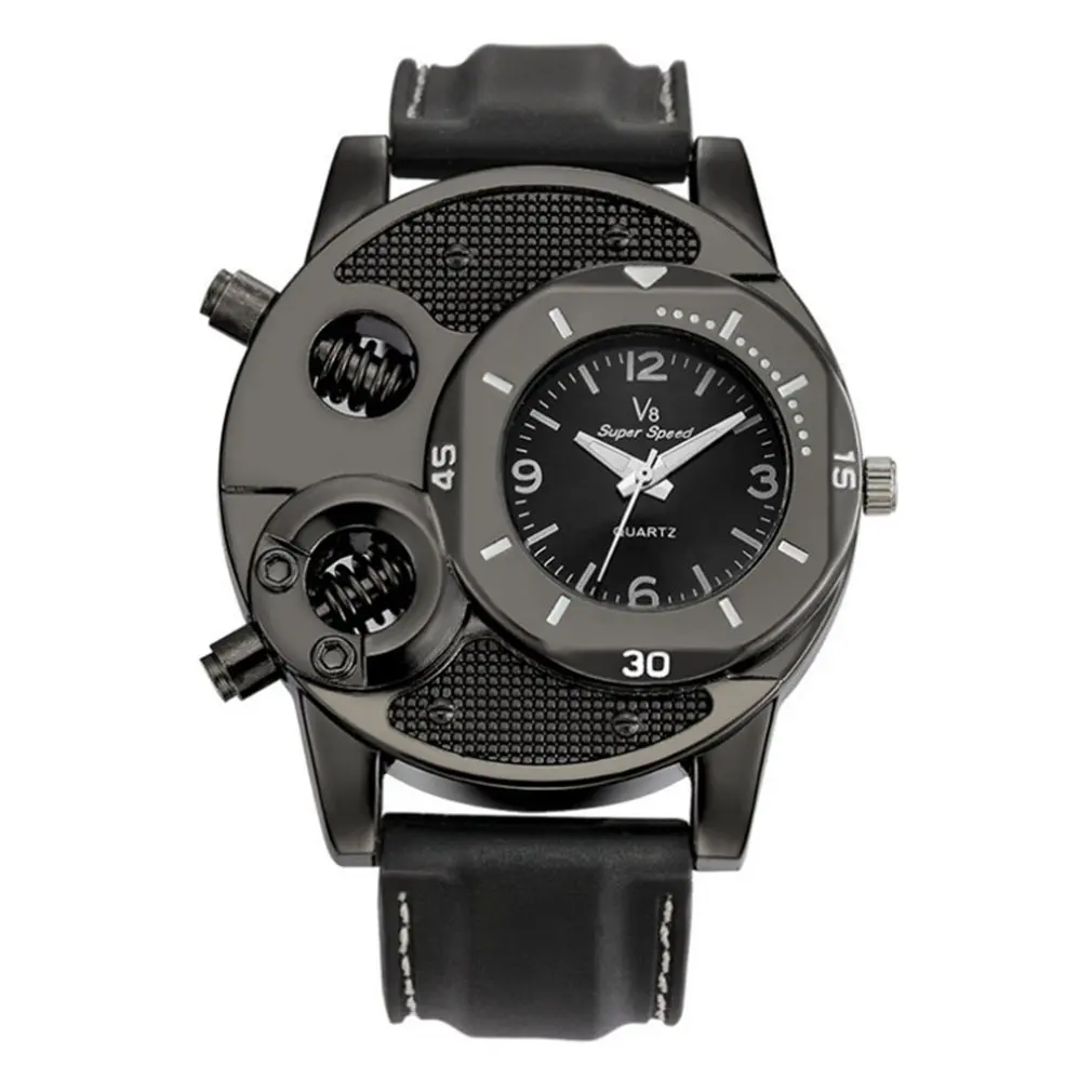 V8 New Men Casual Wristwatch Quartz Double Movement Sport Watches Super Speed Unique Style Black Analog Clock For Dropshipping | Наручные