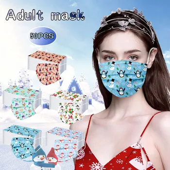 

50/100pc Mask With Design Adults Christmas Printed Mascarillas Disposable Three-layer Nonwove Protective Face Masks Mascarilla