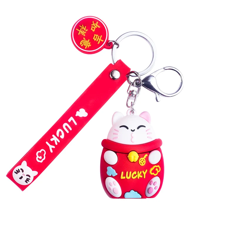 

One piece cartoon animal silicone lucky cat keychain cute bag charm auto car Keyring chaveiro feminino valentine day couple gift