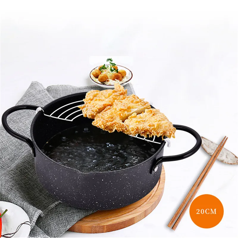 Black 20cm Tempura Deep Fryer Frying Pots with Basket Kitchen Utensils