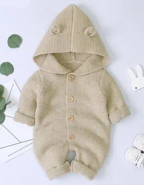 82W469 khaki Детские комбинезоны для новорожденных, вязаный Осенний комбинезон с длинными рукавами и меховым воротником для мальчиков и девочек, зимняя детская одежда - Color: 82W469 khaki