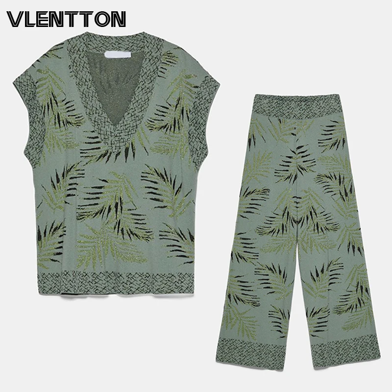 Женский трикотажный костюм с винтажным принтом пикантный комплект из двух