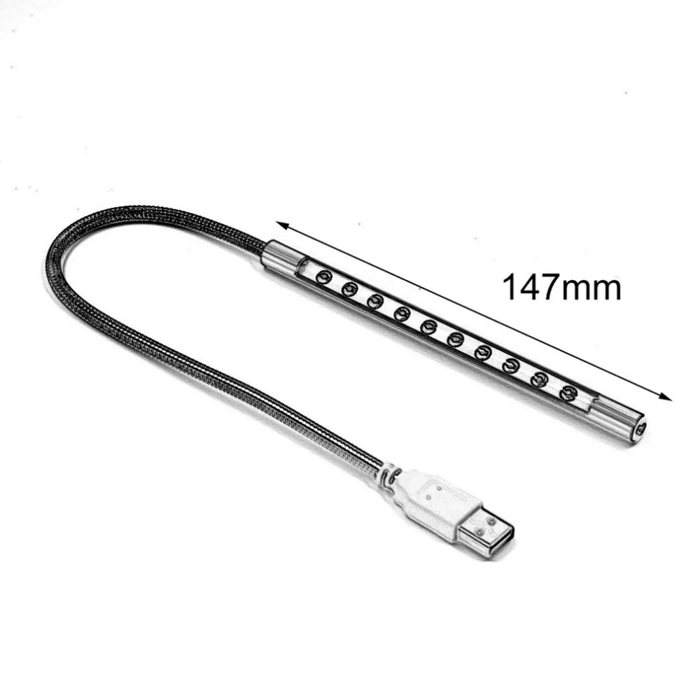 10 LED Metal Flexible USB Light Eye Protect Night Reading Book Lamp w/ Touch Switch USB Gadgets for Notebook Laptop PC Computer