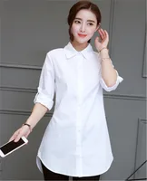 Womens OL Cotton Long Blouses Top Slim Long Sleeve Turn-down Collar Ladies Shirts Pink/White/Blue Blusas Plus Size 5XL Shirt 2