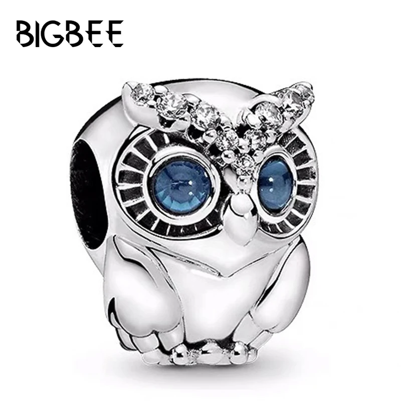 

Blue Eyes Owl Beads for Jewelry Making Fit Original Pan Charms Bracelet Women Fine Bead Crystal Bird Pendant DIY Bangle Girls