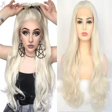 Белый слоистый волнистый синтетический 13*3 парик фронта шнурка жаропрочные волокна волос естественная линия волос свободный пробор для женщин Девушка Парики